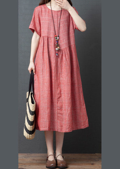 2025 Red O-Neck Cinched Dresses Short Sleeve