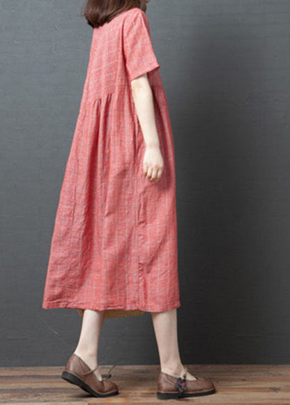 2025 Red O-Neck Cinched Dresses Short Sleeve
