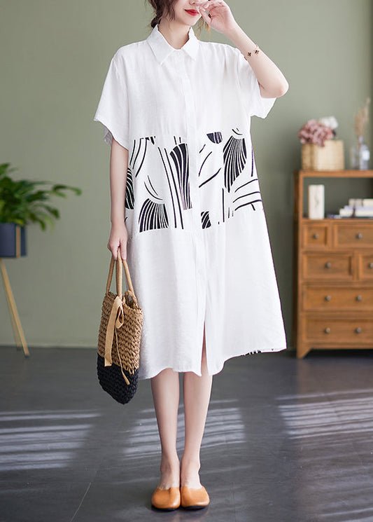 2025 White Peter Pan Collar button Shirt Dress Short Sleeve