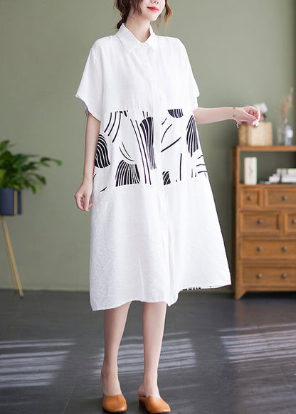 2025 White Peter Pan Collar button Shirt Dress Short Sleeve