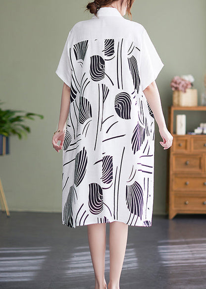 2025 White Peter Pan Collar button Shirt Dress Short Sleeve