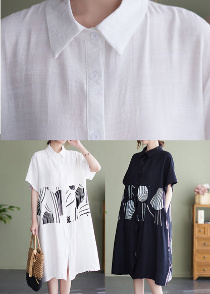 2025 White Peter Pan Collar button Shirt Dress Short Sleeve