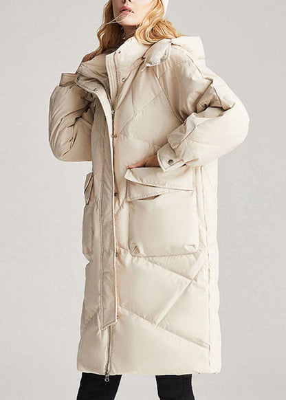 Trendy Beige zippered Pockets Casual Winter Duck Down Jacket