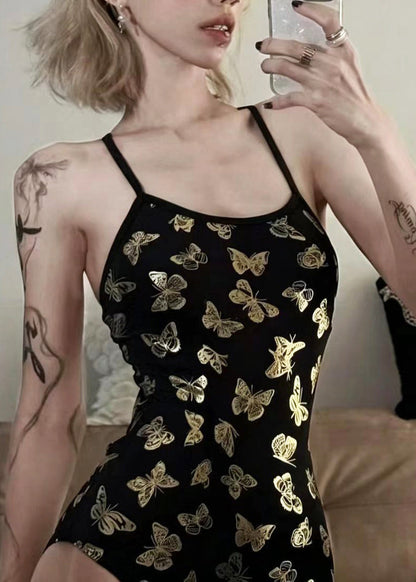 Trendy Black Butterfly Backless Teddy Swimwear Bodysuit