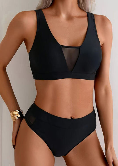 Trendy Black Silm Fit Swimwear Two Piece Set Outfits