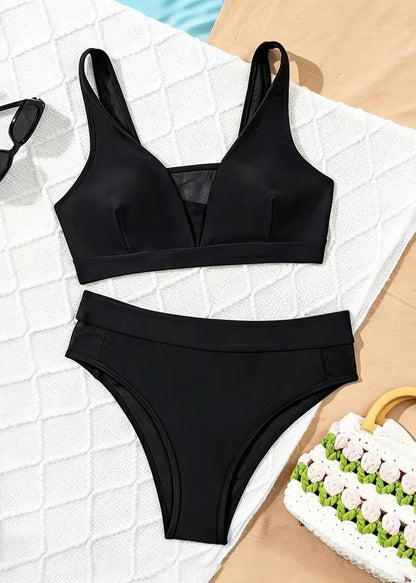 Trendy Black Silm Fit Swimwear Two Piece Set Outfits