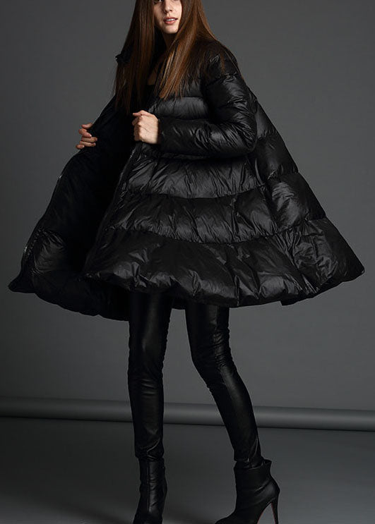 Trendy Black Stand Collar zippered fashion Winter Duck Down Coat
