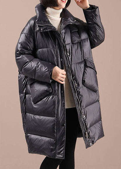 Trendy Black fashion zippered Button Winter Duck Down Winter Coat