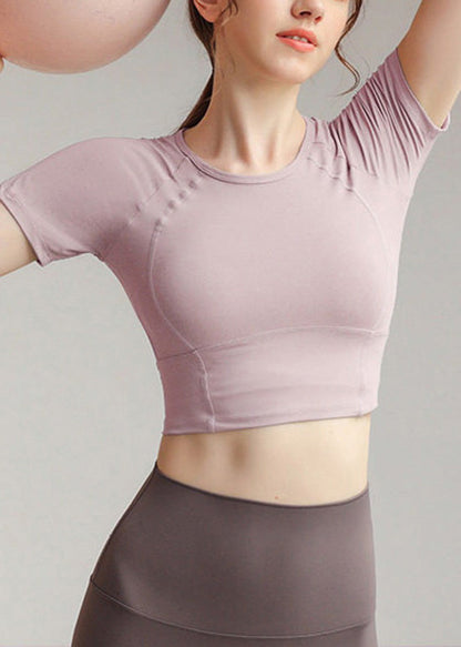 Trendy Green O Neck Short Sleeve Crop Top Workout