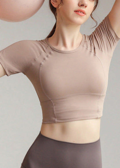 Trendy Green O Neck Short Sleeve Crop Top Workout