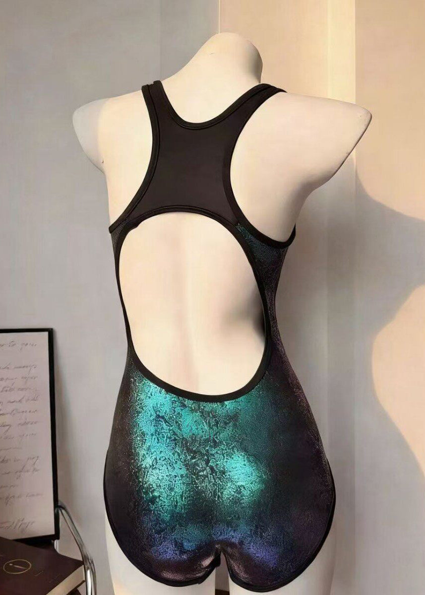 Trendy Green Zippered Hollow Out Swiming Bodysuit