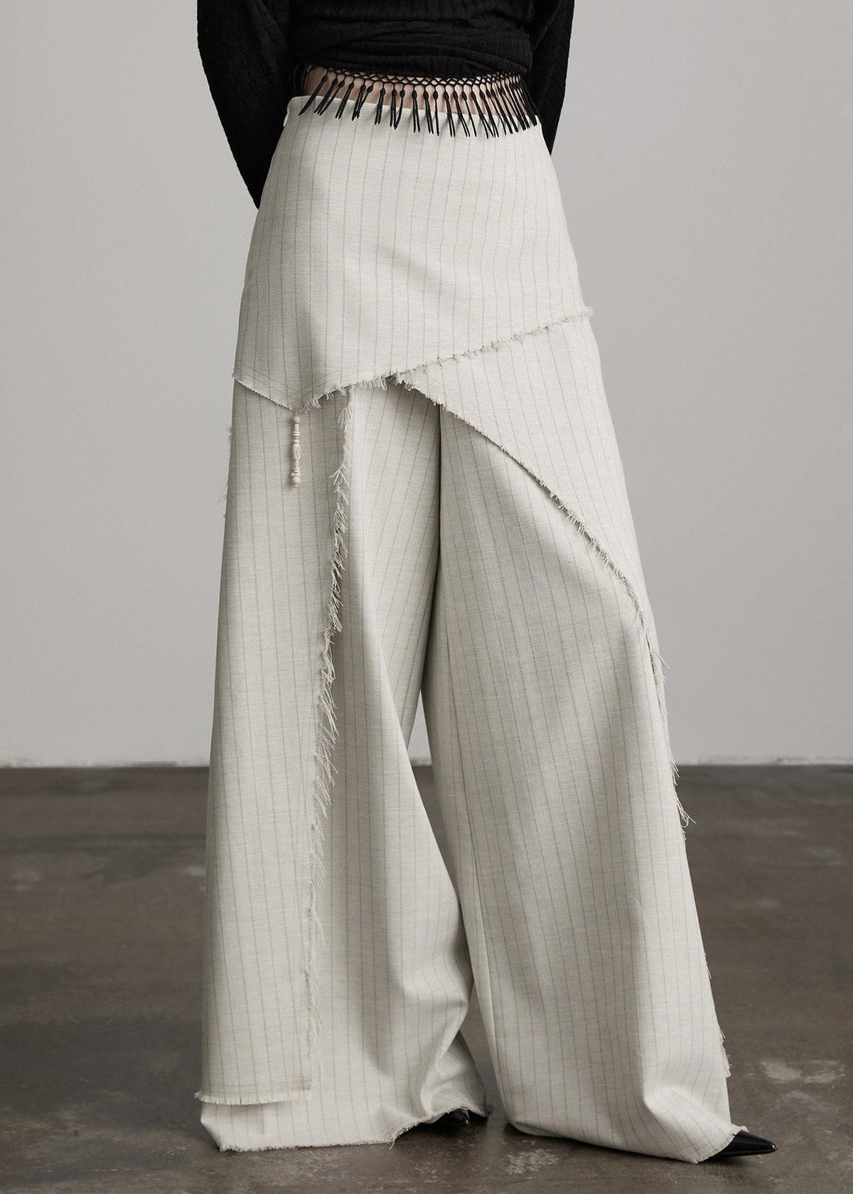 Unique Apricot Asymmetrical Patchwork Striped Wide Leg Pants Fall