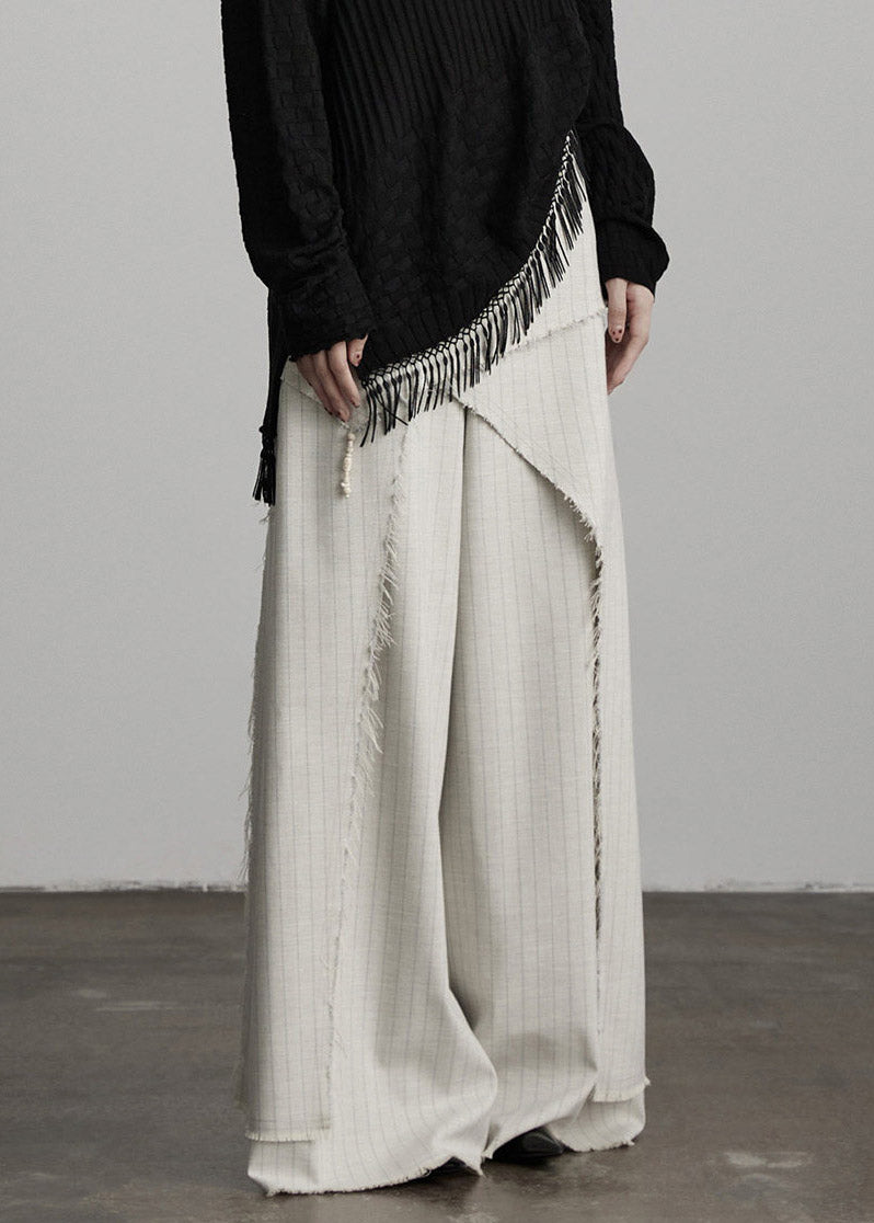 Unique Apricot Asymmetrical Patchwork Striped Wide Leg Pants Fall