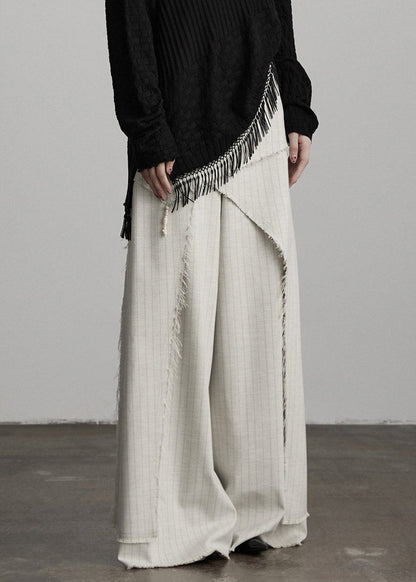 Unique Apricot Asymmetrical Patchwork Striped Wide Leg Pants Fall