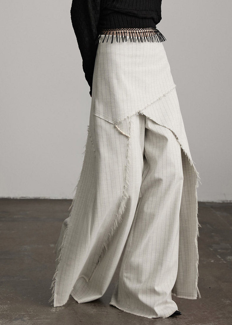 Unique Apricot Asymmetrical Patchwork Striped Wide Leg Pants Fall