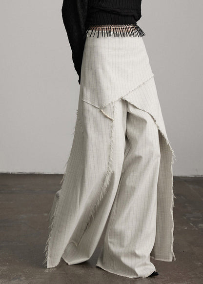 Unique Apricot Asymmetrical Patchwork Striped Wide Leg Pants Fall