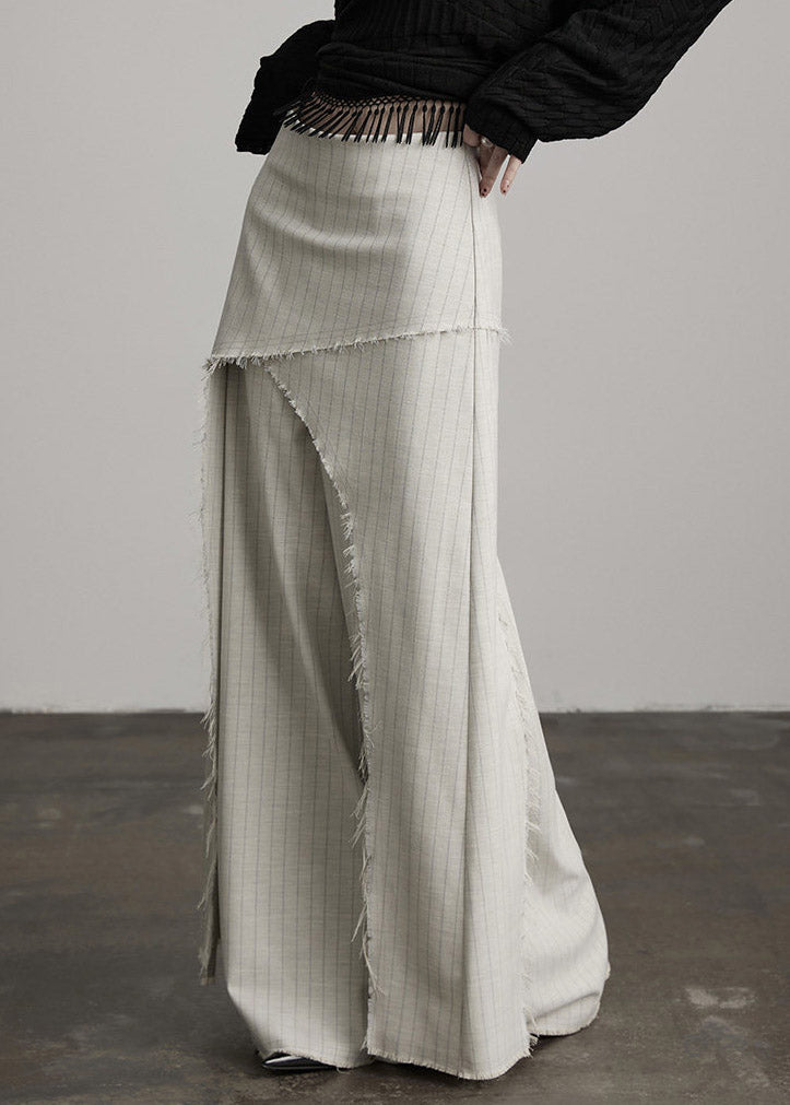 Unique Apricot Asymmetrical Patchwork Striped Wide Leg Pants Fall