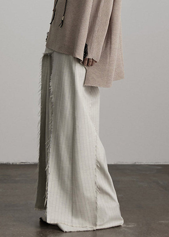 Unique Apricot Asymmetrical Patchwork Striped Wide Leg Pants Fall
