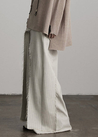 Unique Apricot Asymmetrical Patchwork Striped Wide Leg Pants Fall