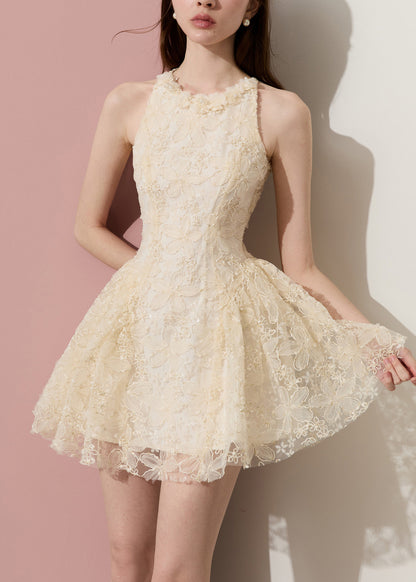 Unique Apricot Cold Shoulder Lace Tea Dress Sleeveless
