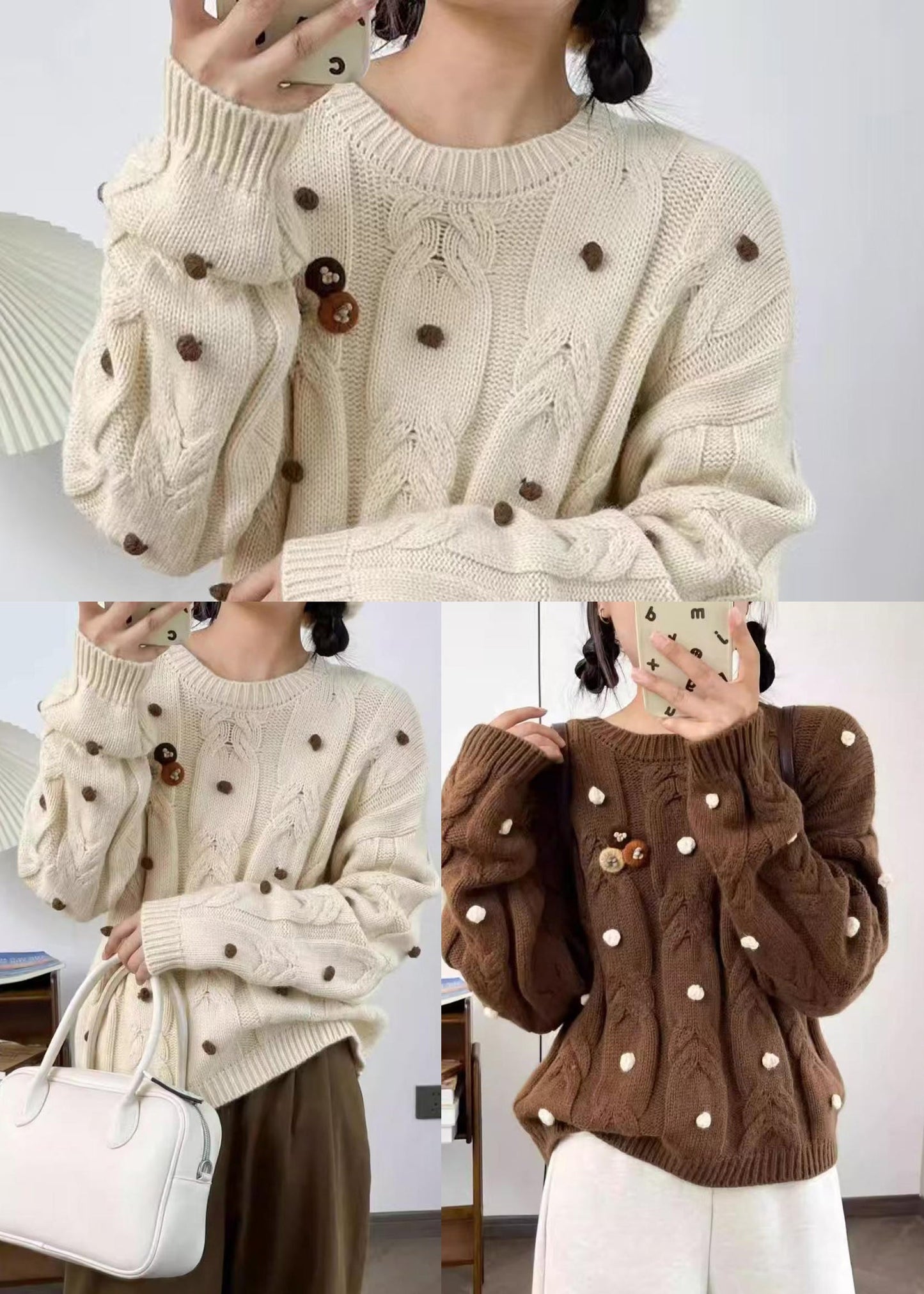 Unique Apricot Oversized Cable Knit Sweaters Winter