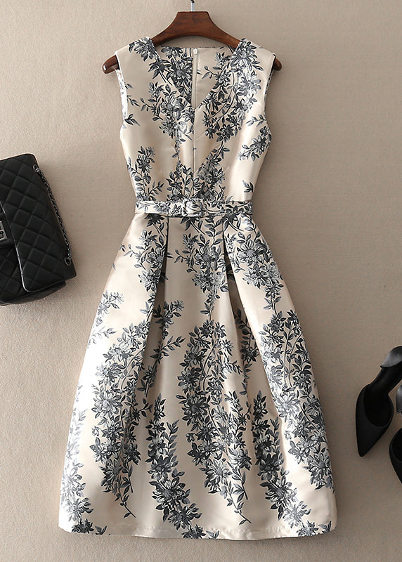 Unique Apricot Zip Up Print Dress Sleeveless