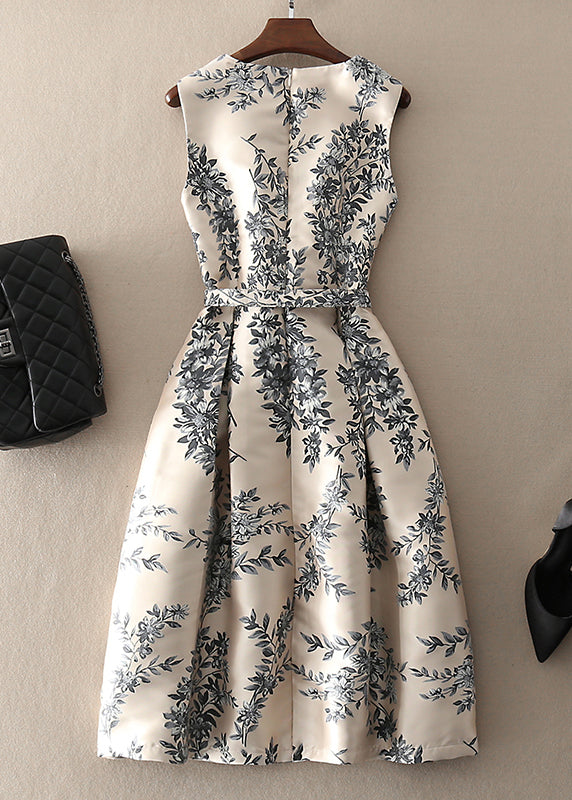 Unique Apricot Zip Up Print Dress Sleeveless