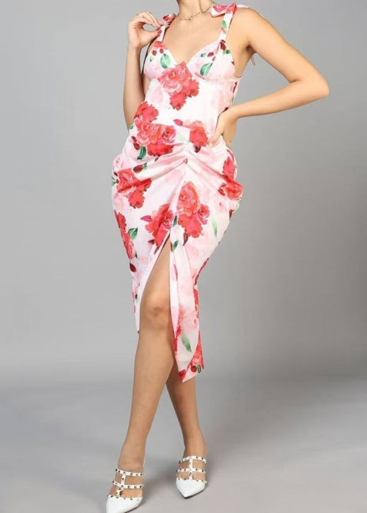 Unique Asymmetrical Side Open Wrinkled Long Dress Summer