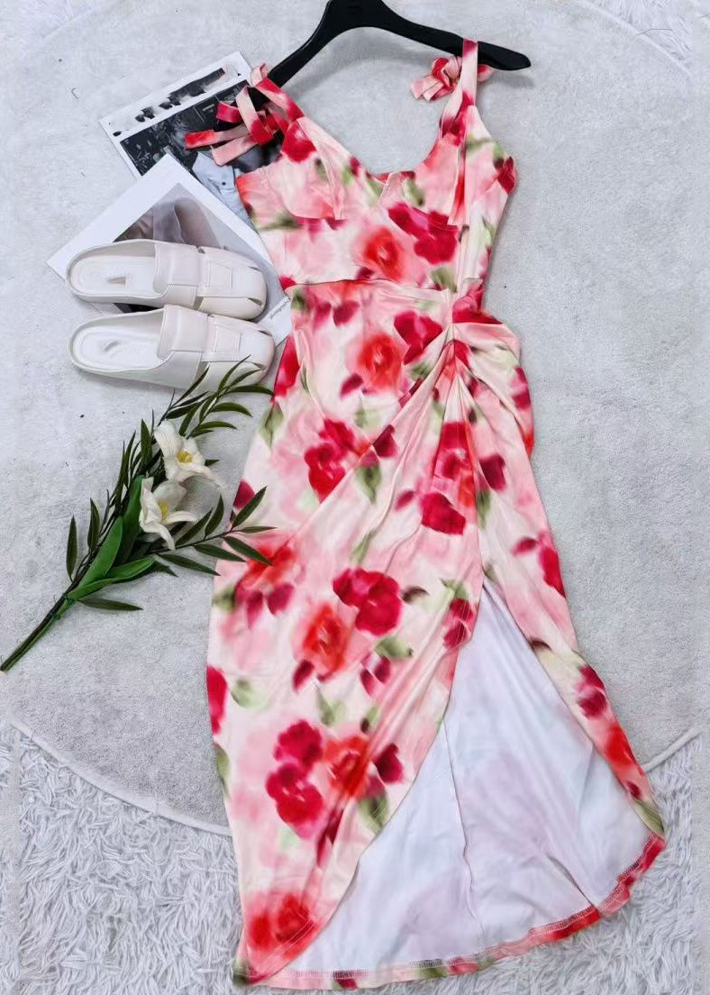 Unique Asymmetrical Side Open Wrinkled Long Dress Summer