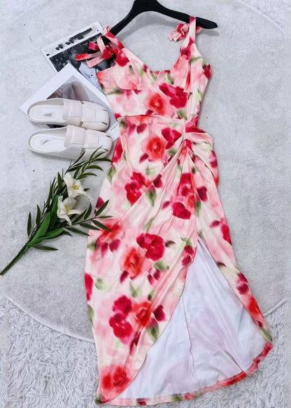 Unique Asymmetrical Side Open Wrinkled Long Dress Summer