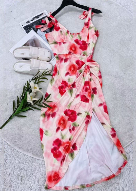 Unique Asymmetrical Side Open Wrinkled Long Dress Summer