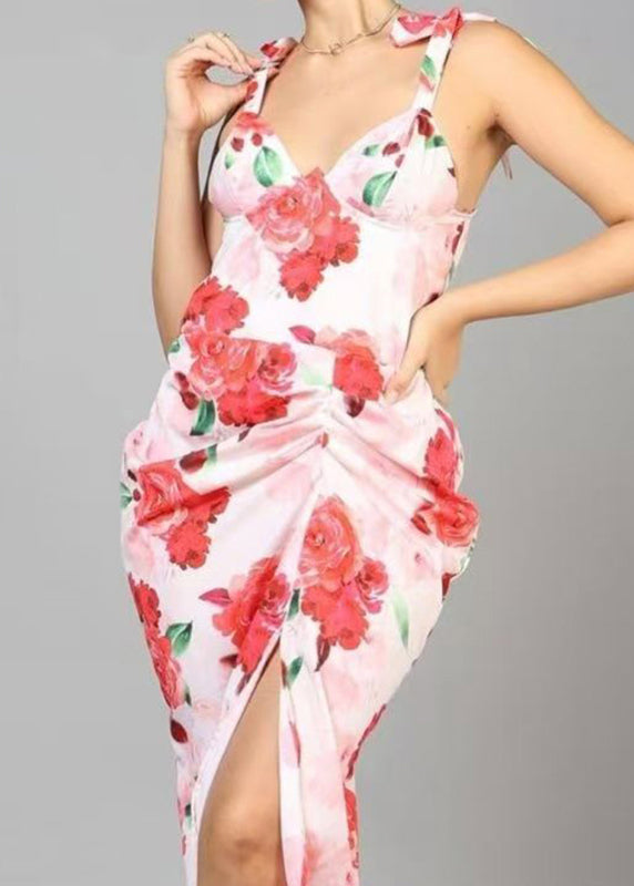 Unique Asymmetrical Side Open Wrinkled Long Dress Summer