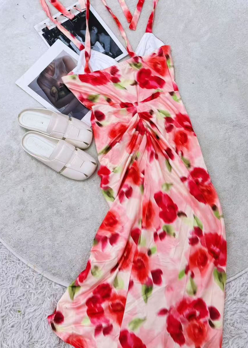 Unique Asymmetrical Side Open Wrinkled Long Dress Summer