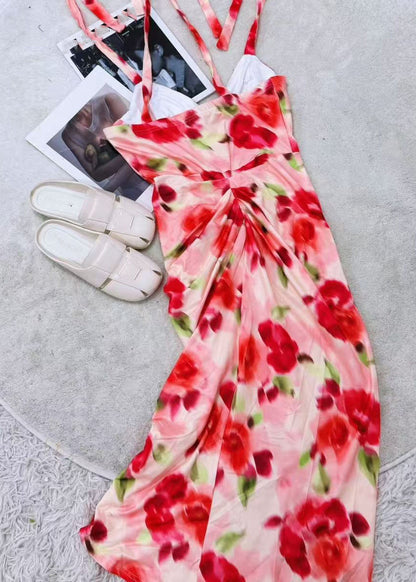 Unique Asymmetrical Side Open Wrinkled Long Dress Summer