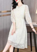 Load image into Gallery viewer, Unique Beige Embroidered Wrinkled Patchwork Silk Dress Summer