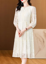 Load image into Gallery viewer, Unique Beige Embroidered Wrinkled Patchwork Silk Dress Summer