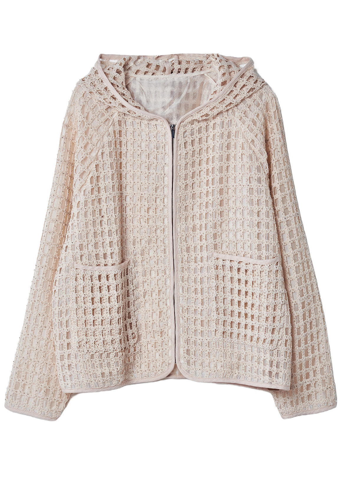 Unique Beige Hooded Hollow Out Knit Coat Fall