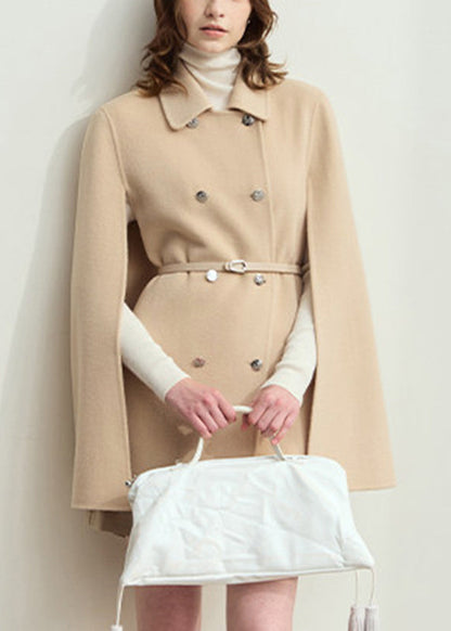 Unique Beige Sashes Wool Solid Coat Cloak Sleeve