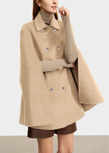 Unique Beige Sashes Wool Solid Coat Cloak Sleeve
