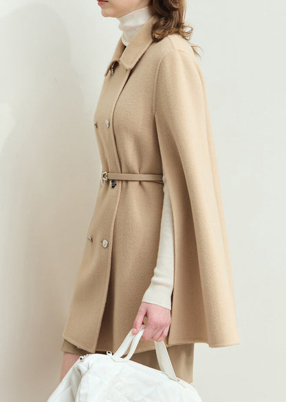 Unique Beige Sashes Wool Solid Coat Cloak Sleeve