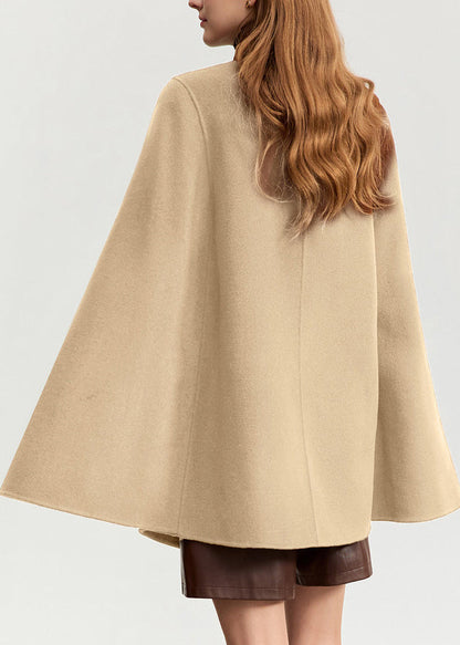 Unique Beige Sashes Wool Solid Coat Cloak Sleeve