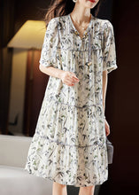 Load image into Gallery viewer, Unique Beige V Neck Print Patchwork Chiffon Maxi Dresses Short Sleeve