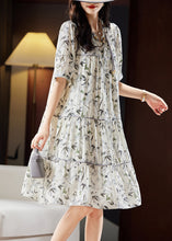 Load image into Gallery viewer, Unique Beige V Neck Print Patchwork Chiffon Maxi Dresses Short Sleeve