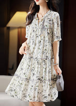 Load image into Gallery viewer, Unique Beige V Neck Print Patchwork Chiffon Maxi Dresses Short Sleeve