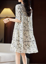 Load image into Gallery viewer, Unique Beige V Neck Print Patchwork Chiffon Maxi Dresses Short Sleeve