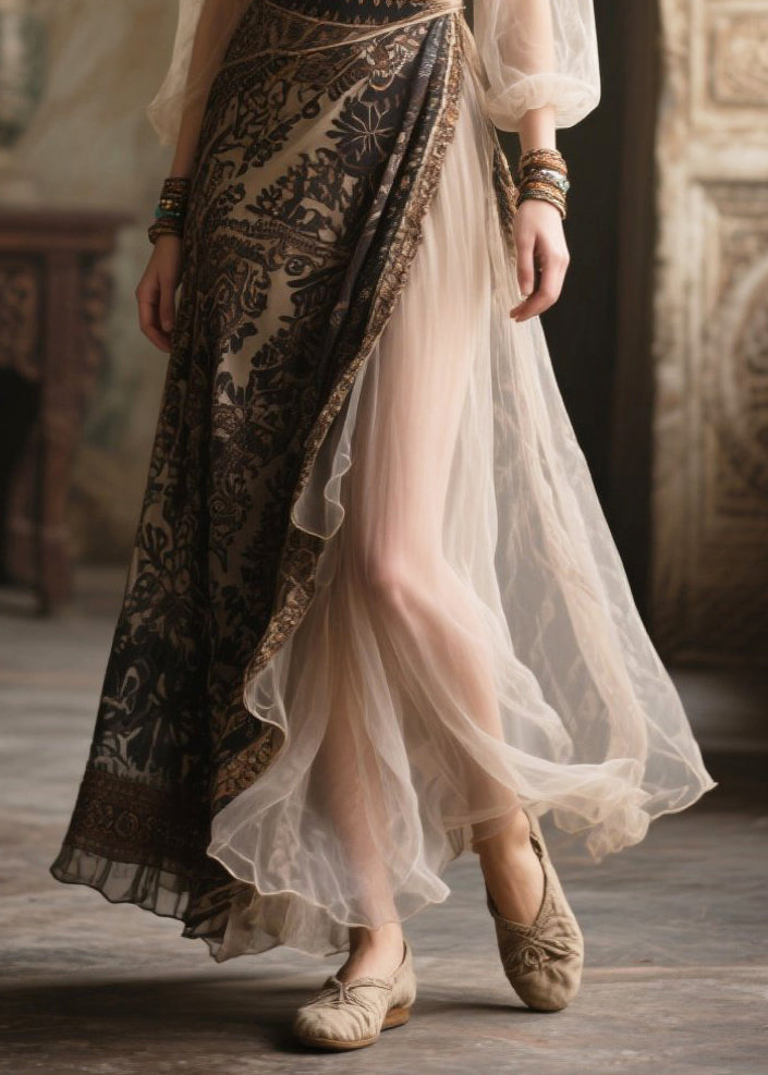 Unique Black Asymmetrical Patchwork Chiffon Tunic Dresses Summer