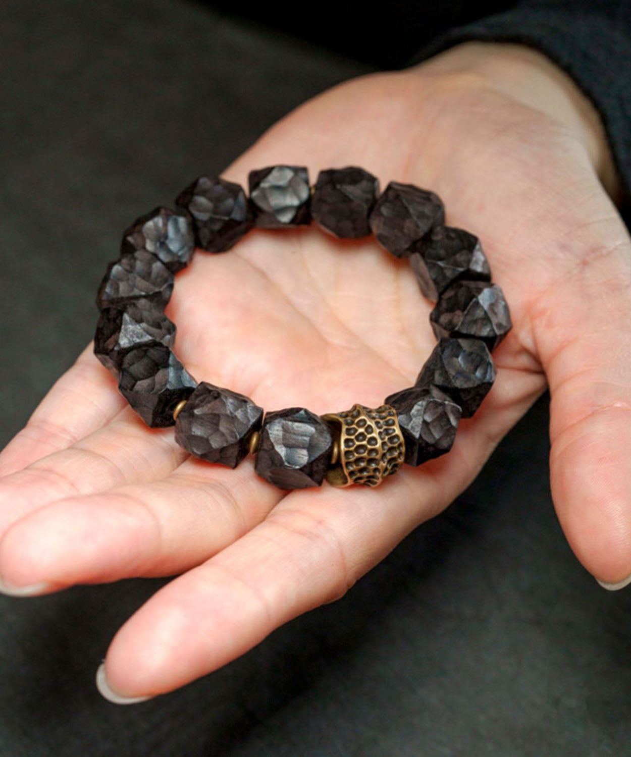 Unique Black Copper Asymmetrical Meteorite Ebony Unisex Bracelet