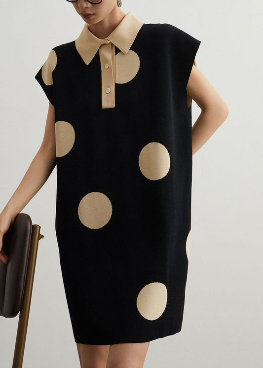 Unique Black Dot Peter Pan Collar Patchwork Knit Dresses Summer
