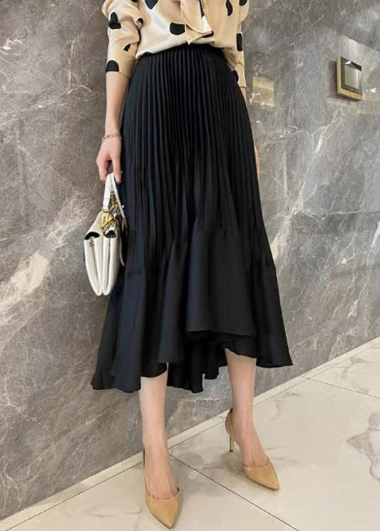 Unique Black Elastic Waist Asymmetrical Maxi Skirt Summer