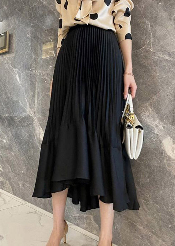 Unique Black Elastic Waist Asymmetrical Maxi Skirt Summer